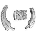 Number 625 with laurel wreath or honor wreath as a 3D-illustration, 3D-rendering