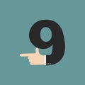 Number 9 letter businessman hand font. It shows finger print. Ar Royalty Free Stock Photo