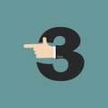 Number 3 letter businessman hand font. It shows finger print. Ar Royalty Free Stock Photo