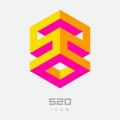 Number 520 like box. Abstract emblem. Volume typography composition like Isometric projection.