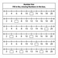 Number lines 2 to 20 fill missing numbers activity. Math chart for operations in school education.