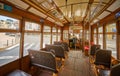 Interior of a old famous yellow tram 28 in Lisboa