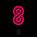 Number 8 logo, consist of pink strips. Abstract infinity emblem.
