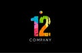 12 number grunge color rainbow numeral digit logo