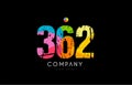 362 number grunge color rainbow numeral digit logo Royalty Free Stock Photo