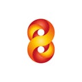 Number 8 logo, red yellow infinite geometric shape, infinity eight birthday anniversary emblem mockup