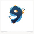 Number 9 logo with square splashes. Color overlay style