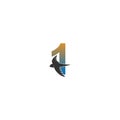 Number 1 logo with swift bird icon design vector