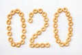 Number 020 made from cookies on a white background with space for text. layout for school or diet Royalty Free Stock Photo