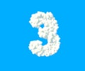 Clouds design alphabet, white cloudy number 3 isolated on sky background - 3D illustration of symbols