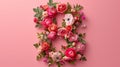 A number made of flowers on a pink background, AI