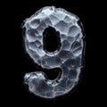 Number 9 made of forged metal in the center of circle isolated on black background. 3d