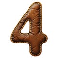 Number 4 made of leather. 3D render font with skin texture isolated on white background. Royalty Free Stock Photo