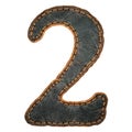 Number 2 made of leather. 3D render font with skin texture isolated on white background. Royalty Free Stock Photo