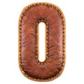 Number 0 made of leather. 3D render font with skin texture on white background. Royalty Free Stock Photo