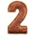 Number 2 made of leather. 3D render font with skin texture on white background. Royalty Free Stock Photo