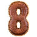 Number 8 made of leather. 3D render font with skin texture on white background. Royalty Free Stock Photo