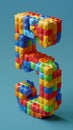 A number made of legos on a blue background
