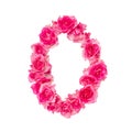 Number 0 made of pink roses on a white isolated background. Element for decoration Royalty Free Stock Photo