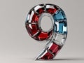 A number 9 made of red white and blue crystals Royalty Free Stock Photo