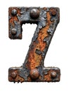 Number 7 made of rusty metal in grunge style.