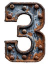 Number 2 made of rusty metal in grunge style.