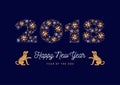 Number 2018 made of snowflakes New Year poster. Year of The Dog, Chinese Zodiac Dog. Vector illustration Royalty Free Stock Photo