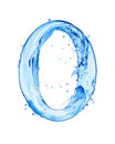 Number 0 made with water splashes, isolated on a white background