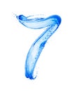 Number 7 made with water splashes, isolated on a white background