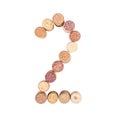 The number 2 is made from wine corks, close-up. Isolated on white background Royalty Free Stock Photo