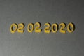 Number 02 02 2020. Magic symbols on the calendar. Volumetric figures from pasta
