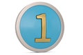 Number 1 mark icon blue glossy round button isolated on white background. 3D illustration Royalty Free Stock Photo