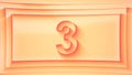 3 Number. Minimalistic embossed number with glittering lights and dynamic shading.