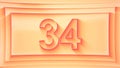 34 Number. Minimalistic embossed number with glittering lights and dynamic shading.