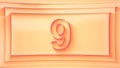 9 Number. Minimalistic embossed number with glittering lights and dynamic shading.