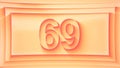 69 Number. Minimalistic embossed number with glittering lights and dynamic shading.