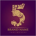 Number 5 monogram with elegant floral engravings