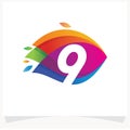 Number 9 Negative space design. Number 9 logo at colorful multicolor background