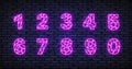 Number neon in realistic style on isolated background. Vector illustration design element set. Vintage number neon