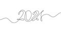 2021 is the number of the and New Year. Year of the bull. Drawing one line, in continuous line drawing style isolated on white