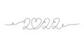 2022, the number of the and New Year with a heart inside. Drawing one line, in continuous line drawing style. Hand drawn Royalty Free Stock Photo