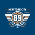 89 number New York City - typography vintage logo for t-shirt. Retro artwork badge for outfit print of two colors. Vector Royalty Free Stock Photo