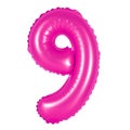 Number 9 nine from balloons pink