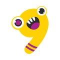 Number Nine Cute Monster, Funny Fantasy Alien Character, Mathematics Symbol, Learning Material for Kids Cartoon Style