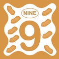 Number 9 nine, educational card, learning counting