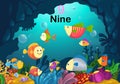 Number nine fish under the sea vector Royalty Free Stock Photo