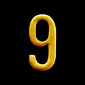 Number nine golden arabic isolated on black background.