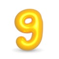 Number Nine Golden Balloon 3d render. Realistic design element for events