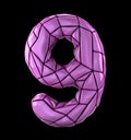 Number 9 nine in low poly style pink color isolated on black background. 3d Royalty Free Stock Photo