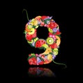 Number nine made from fruits. Royalty Free Stock Photo